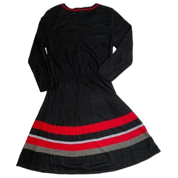 Apt 9 Fit & Flare Dress Women's MEDIUM Black Red‎ Gray Long-Sleeve Soft Crew - Picture 6 of 10